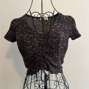 Hollister Black and Pink Textured Crop Top